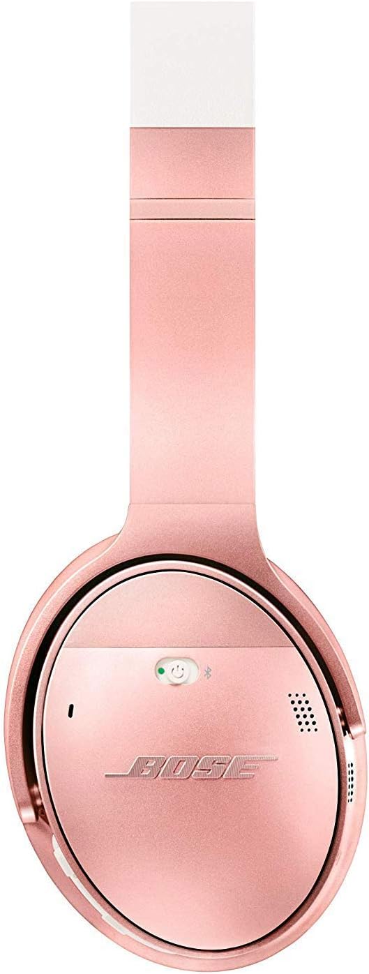 Fone de ouvido Bose QuietComfort 35 II rosa vista lateral com botão liga/desliga e Bluetooth.