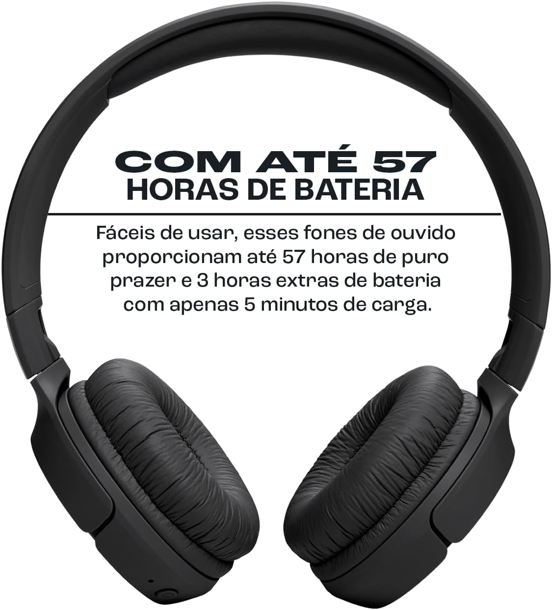 Fones JBL Tune 520BT com até 57 horas de bateria e carga rápida de 5 minutos para 3 horas extras