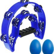 Tambor de percussão TENINYU pandeiro Half Moon azul com fileira dupla de platinelas e alça ergonômica preta