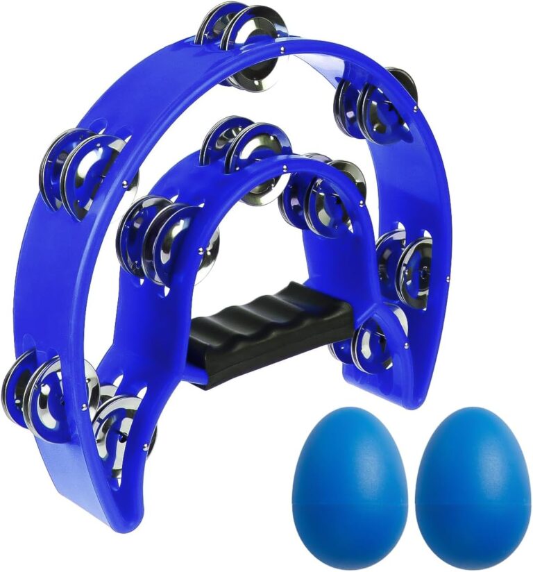 Tambor de percussão TENINYU pandeiro Half Moon azul com fileira dupla de platinelas e alça ergonômica preta