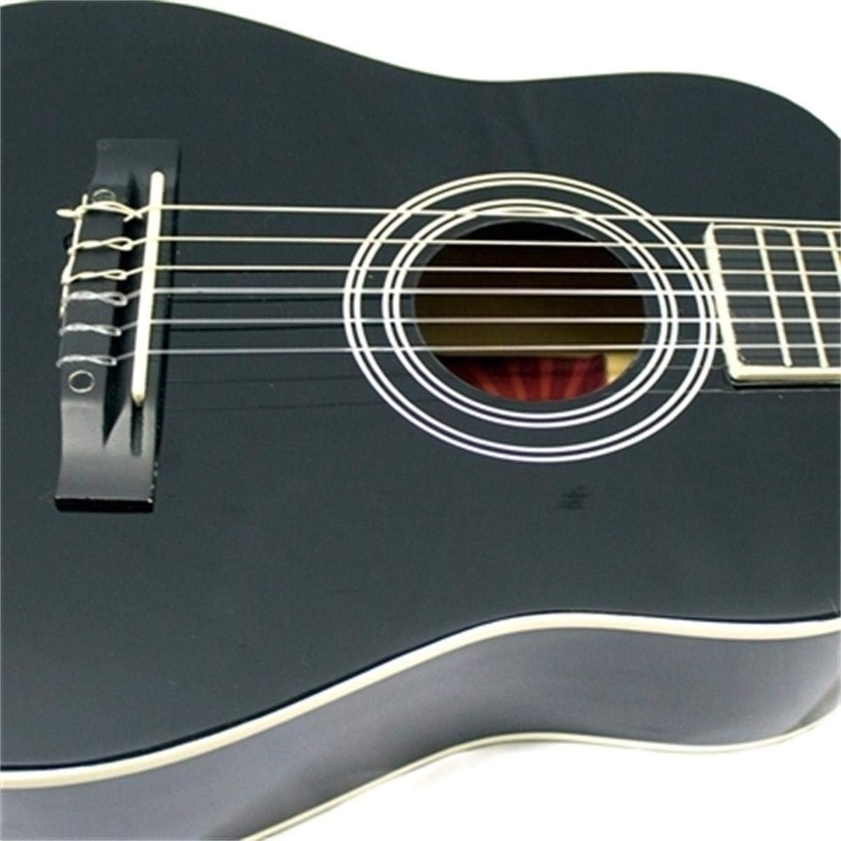 Detalhe da roseta e ponte do violão infantil Tagima Kids V2 preto com binding branco