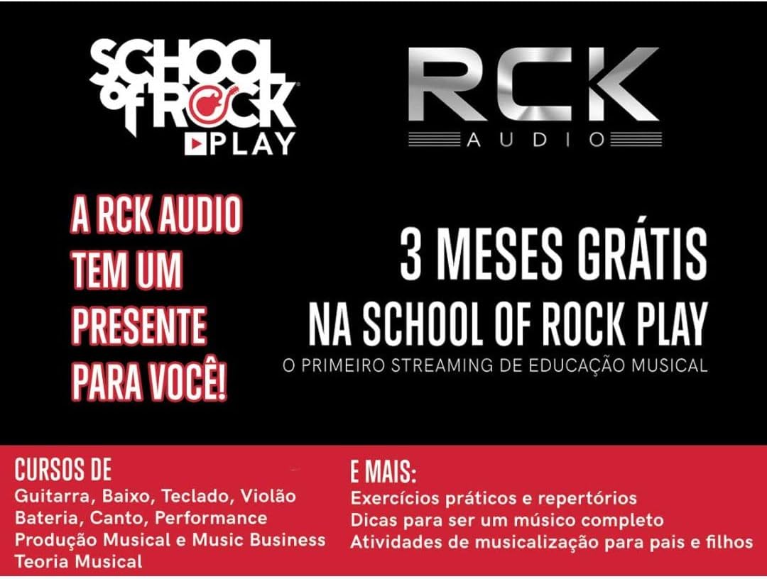 Promoção RCK Audio e School of Rock Play com 3 meses grátis de cursos musicais
