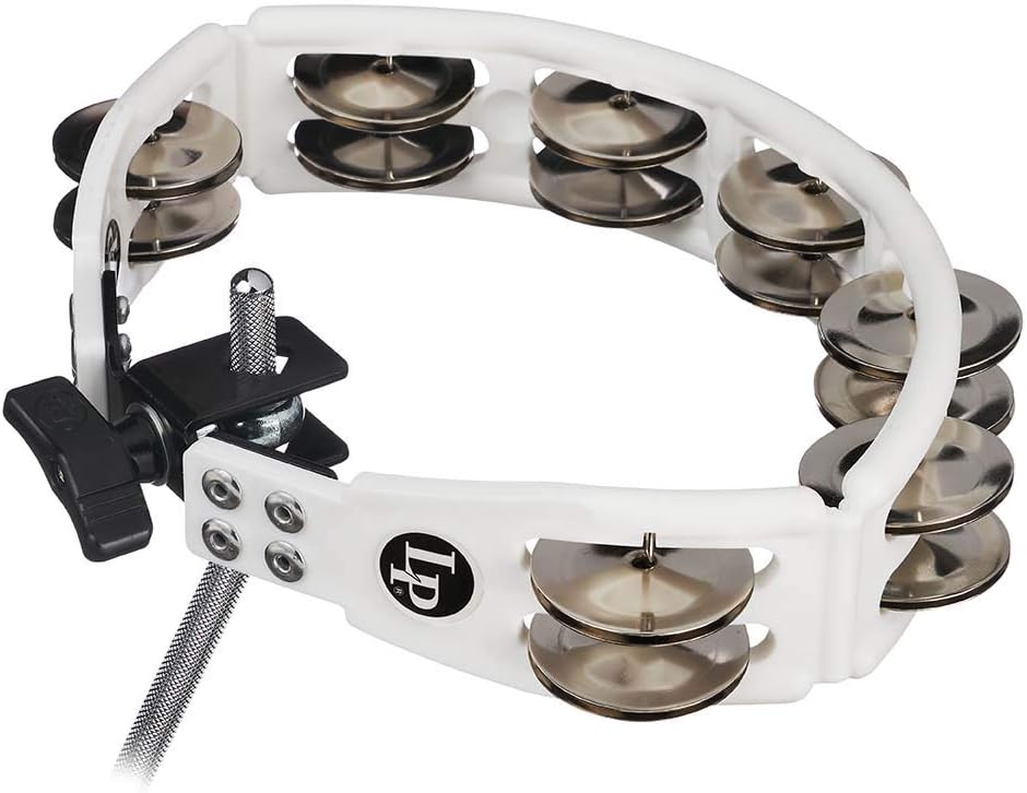Pandeireta Latin Percussion LP162 branca com 12 pares de platinelas e suporte de fixação metálico cromado