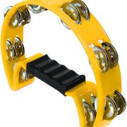 Pandeirola pandeiro meia lua amarelo com platinelas de metal e alça preta para percussão