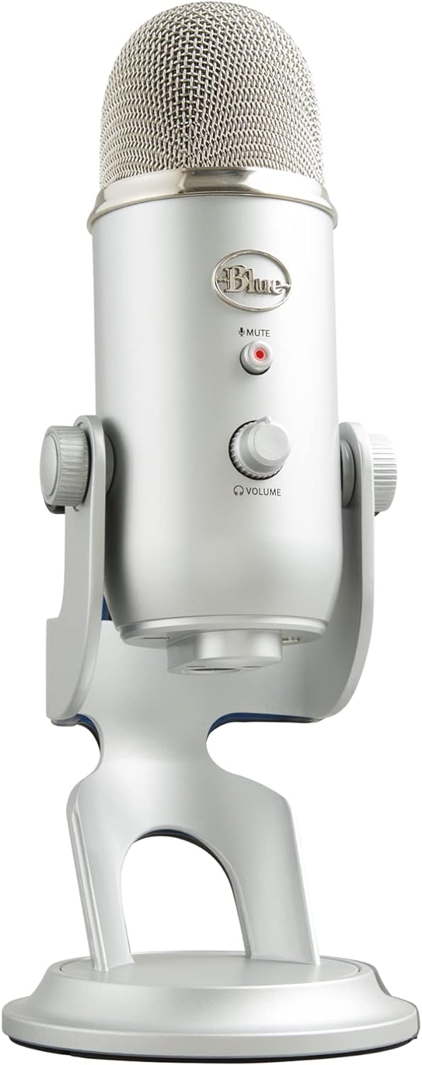 Microfone condensador USB Blue Yeti prateado da Logitech para Criadores