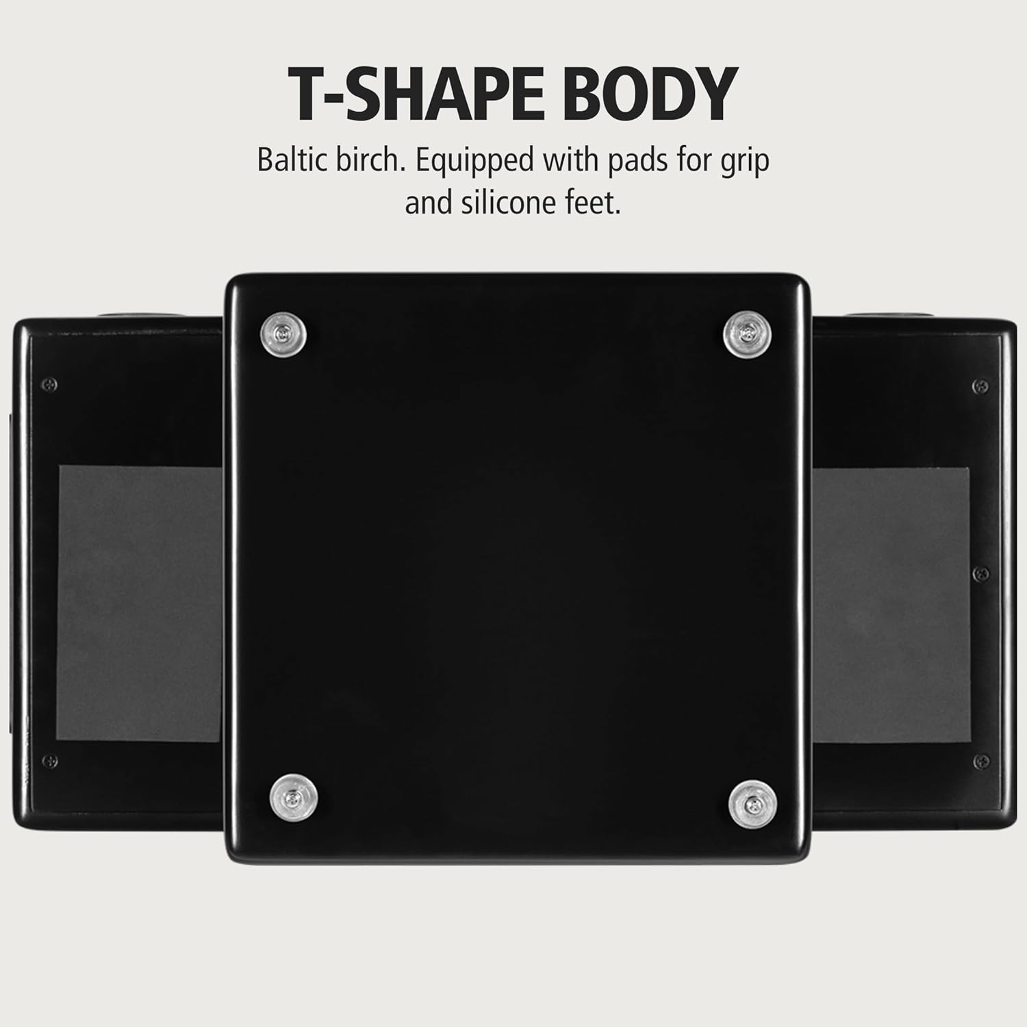 Fundo do cajon Meinl PTOPCAJ2WN mostrando corpo em forma de T em bétula báltica com pés de silicone e almofadas antiderrapantes