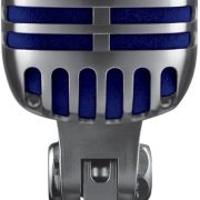Microfone Shure Super55 dinâmico para voz com design vintage prata e azul