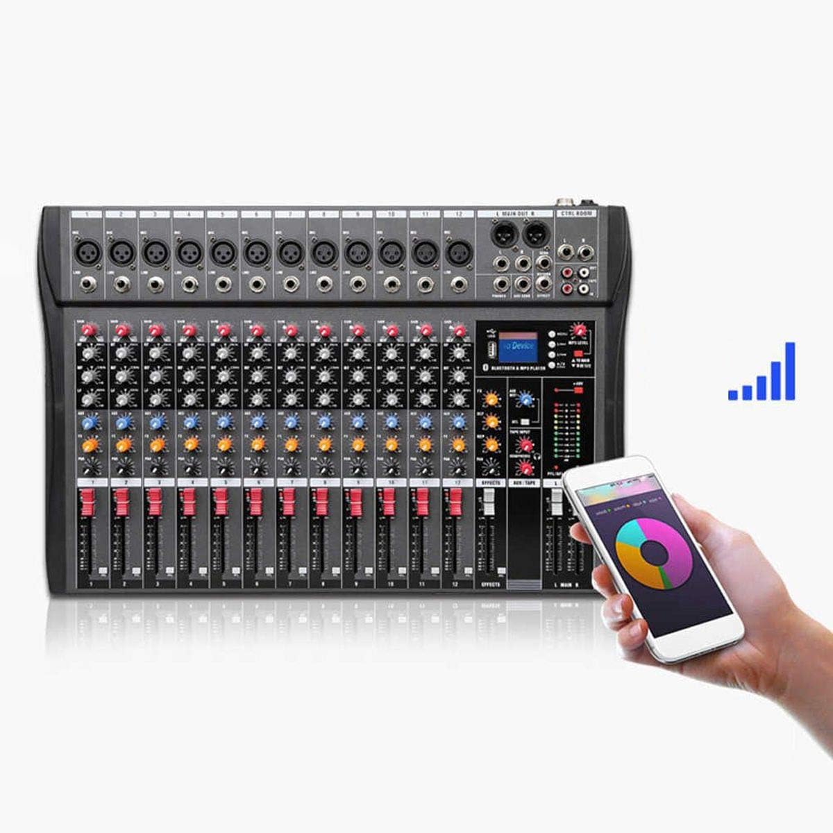 Mesa de som digital Lelong 12 canais com Bluetooth e controle via smartphone