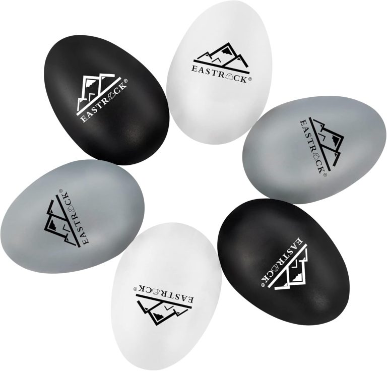 Conjunto EastRock com 6 coqueteleiras coloridas para percussão em ABS nas cores preto, branco e cinza.