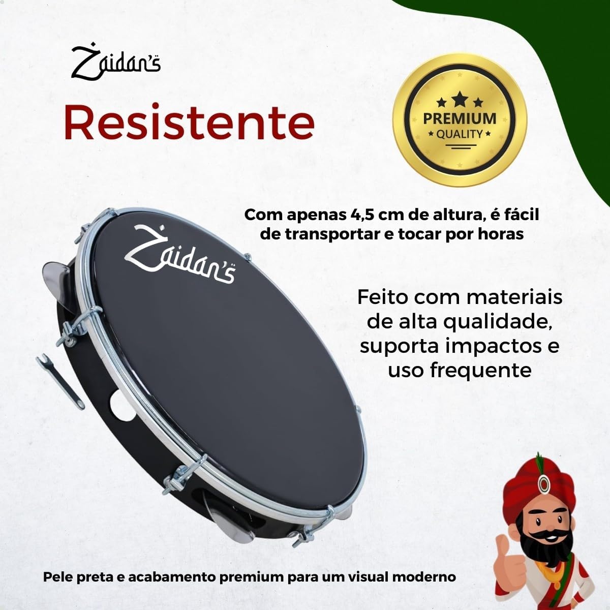 Pandeiro Zaidan's profissional ABS preto resistente, de alta qualidade e fácil transporte.