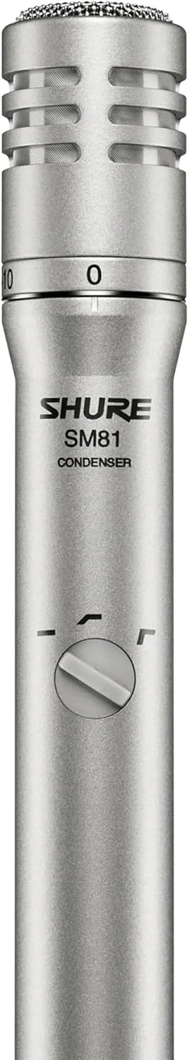 Microfone condensador Shure SM81-LC prateado com ajuste de ganho
