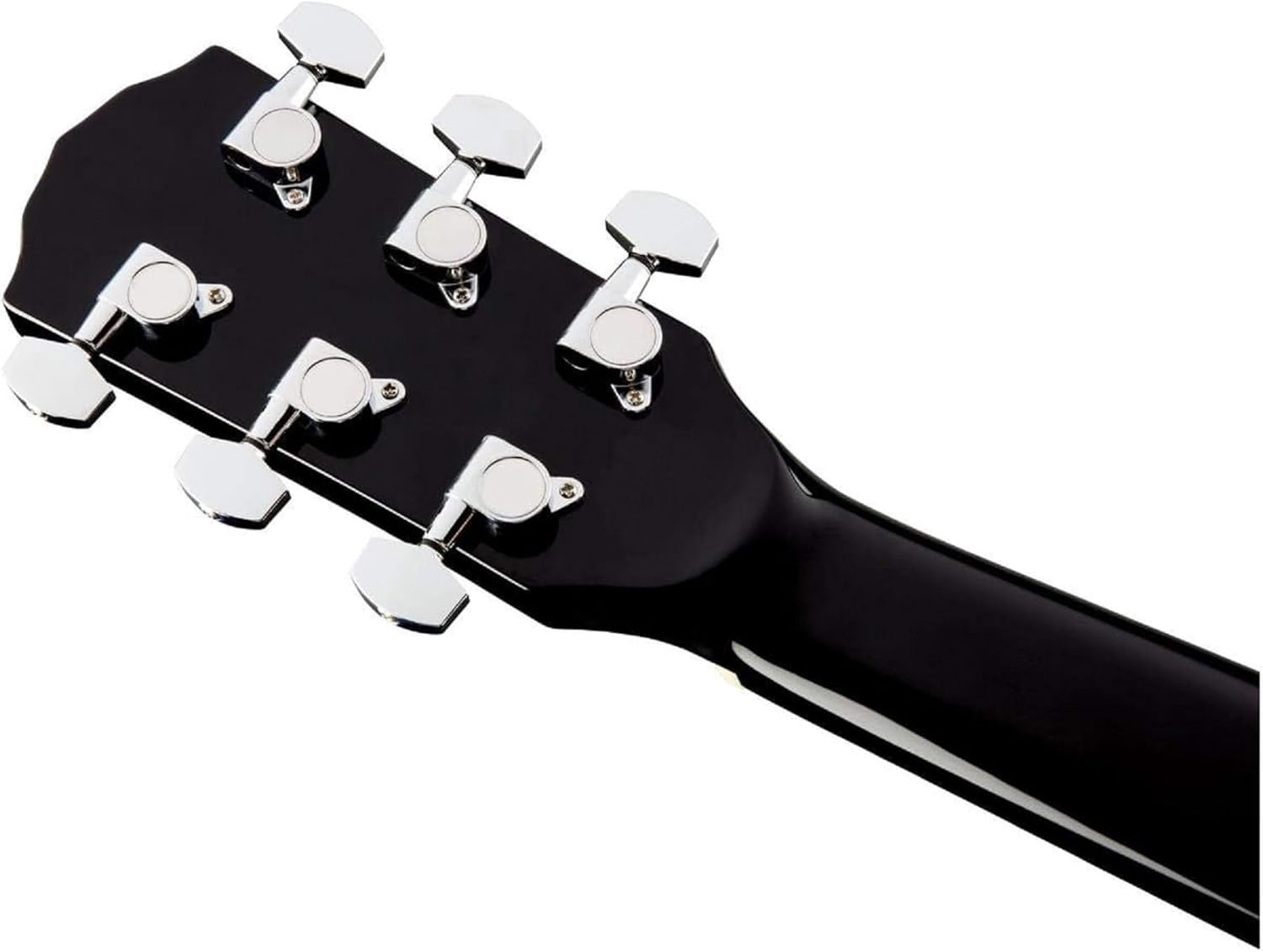 Tarraxas cromadas do violão Fender CD-60SCE preto vista traseira da cabeça e braço