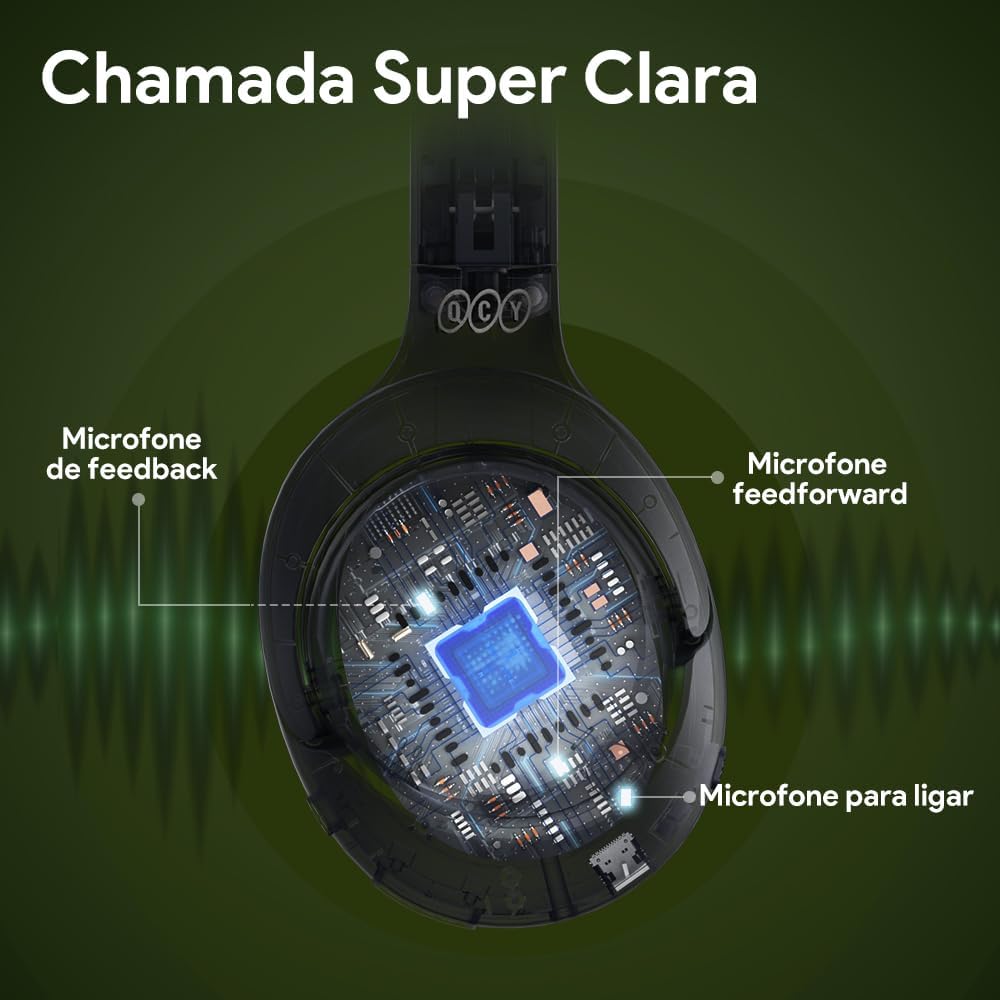 Fone QCY H3 com microfones para chamadas claras e redução de ruído