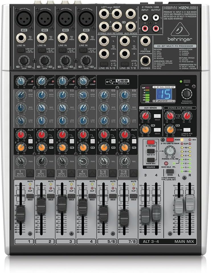Mesa de som Behringer X1204USB 8 canais com compressor, USB e equalização de 3 bandas