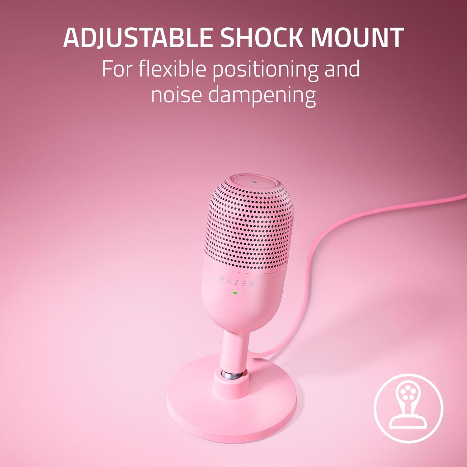 Microfone Razer Seiren V3 Mini com base anti-choque ajustável para posicionamento flexível e redução de ruído