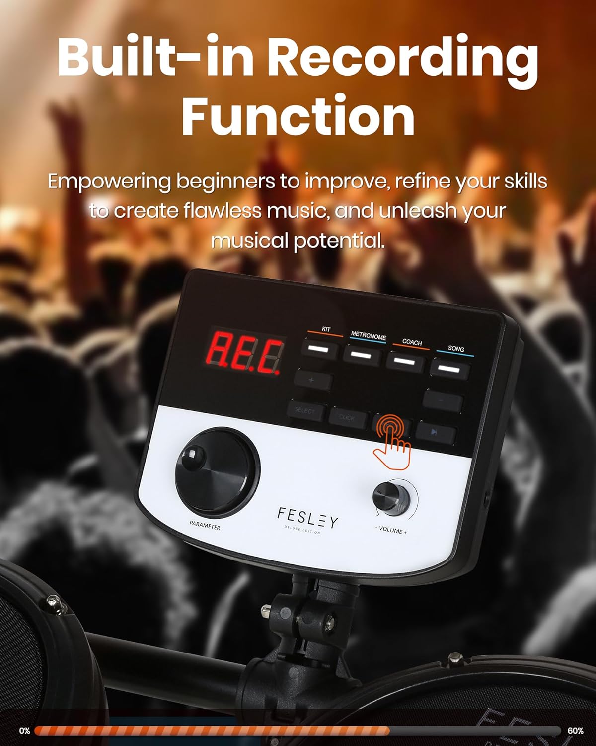 Módulo de controle da bateria eletrônica Fesley com função de gravação embutida para aprimorar habilidades musicais