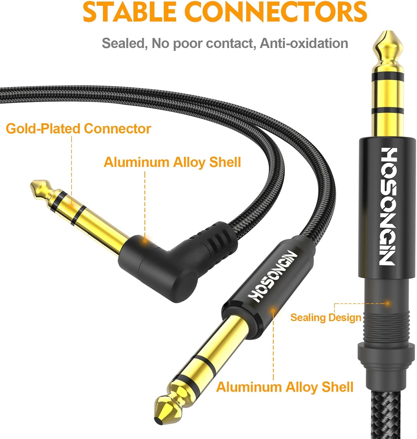 Conectores estáveis do cabo para guitarra HOSONGIN P10 6,35 mm com banho de ouro e corpo em liga de alumínio