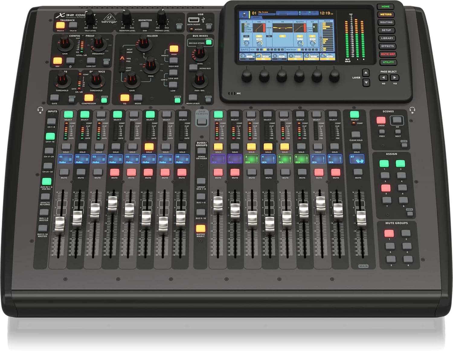 Mesa de som Behringer X32 COMPACT 22 canais com tela colorida e controles avançados