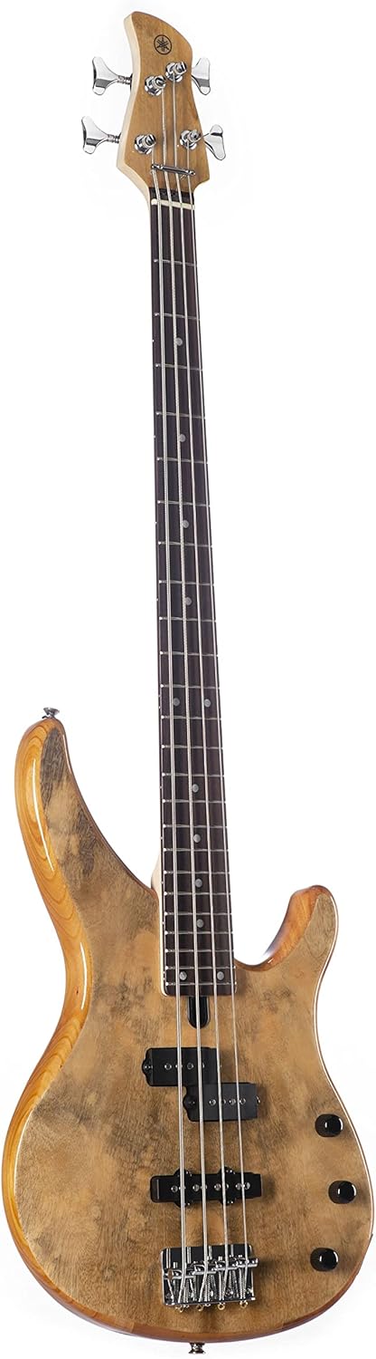 Contrabaixo elétrico Yamaha TRBX174EW 4 cordas natural madeira exótica com captadores pretos e acabamento brilhante.