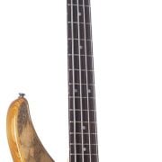 Contrabaixo elétrico Yamaha TRBX174EW 4 cordas natural com tampo em madeira de manga, corpo frontal com captadores e controles.