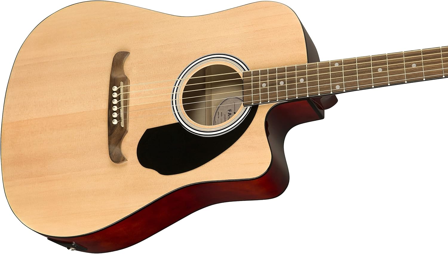 Corpo e braço frontal da guitarra Fender FA-125CE com acabamento natural e escudo preto