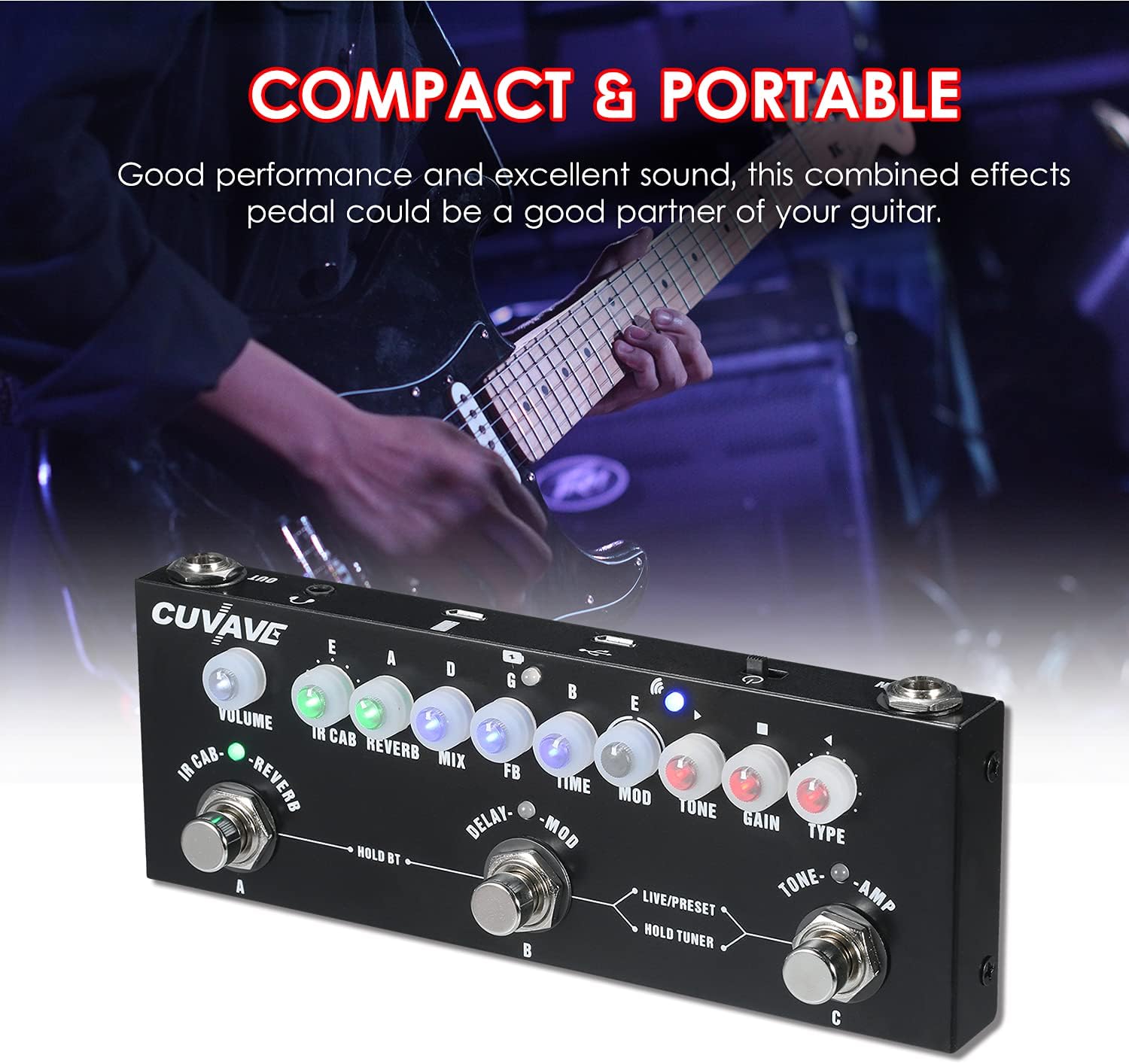 Pedal compacto e portátil Mibee CUBE BABY para guitarra com excelente som e desempenho