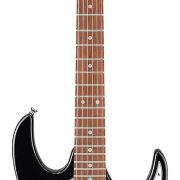 Guitarra elétrica Ibanez Gio GRX40 preta com captadores Single Coil e Humbucker vista frontalmente
