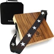 Cajon portátil Bahamut em zebrawood laqueado com alça de estrelas e capa preta de transporte
