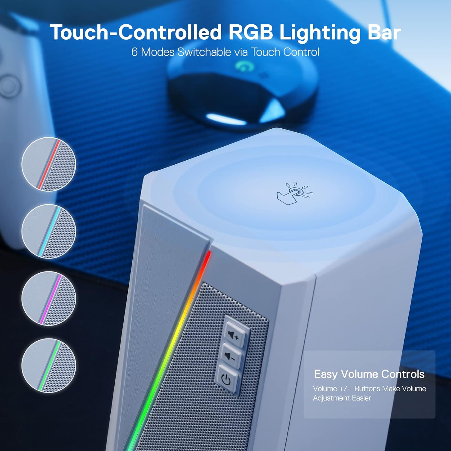 Caixa de som Redragon Anvil RGB GS520W com barra RGB controlada por toque e botões físicos de volume