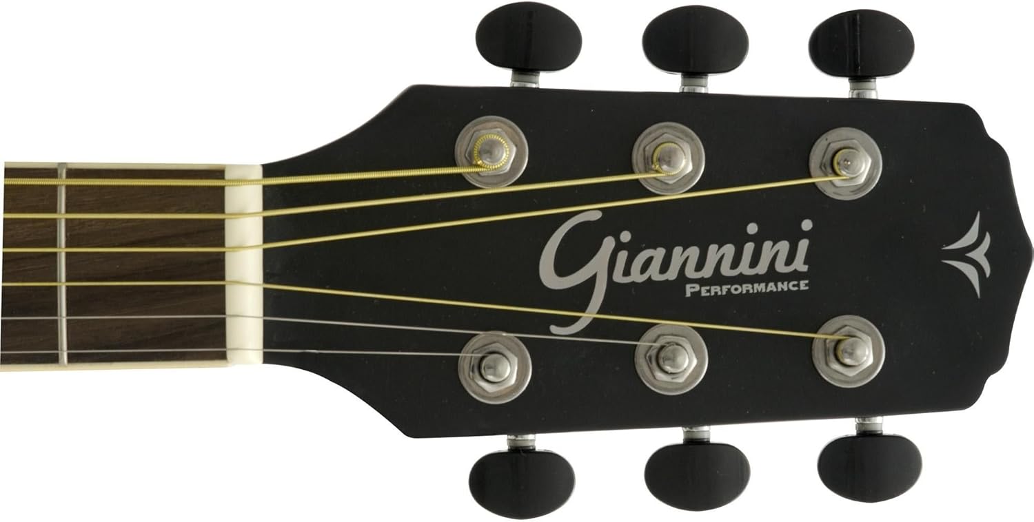 Headstock do violão Giannini GF1D preto eletroacústico com tarraxas cromadas