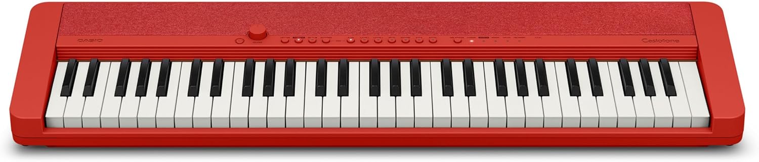 Casio Casiotone CT-S1 teclado eletrônico vermelho com controles e 61 teclas sensíveis ao toque