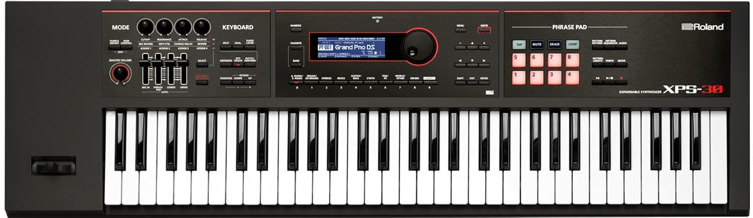 Roland XPS-30 teclado sintetizador profissional com painel de controle e pads iluminados