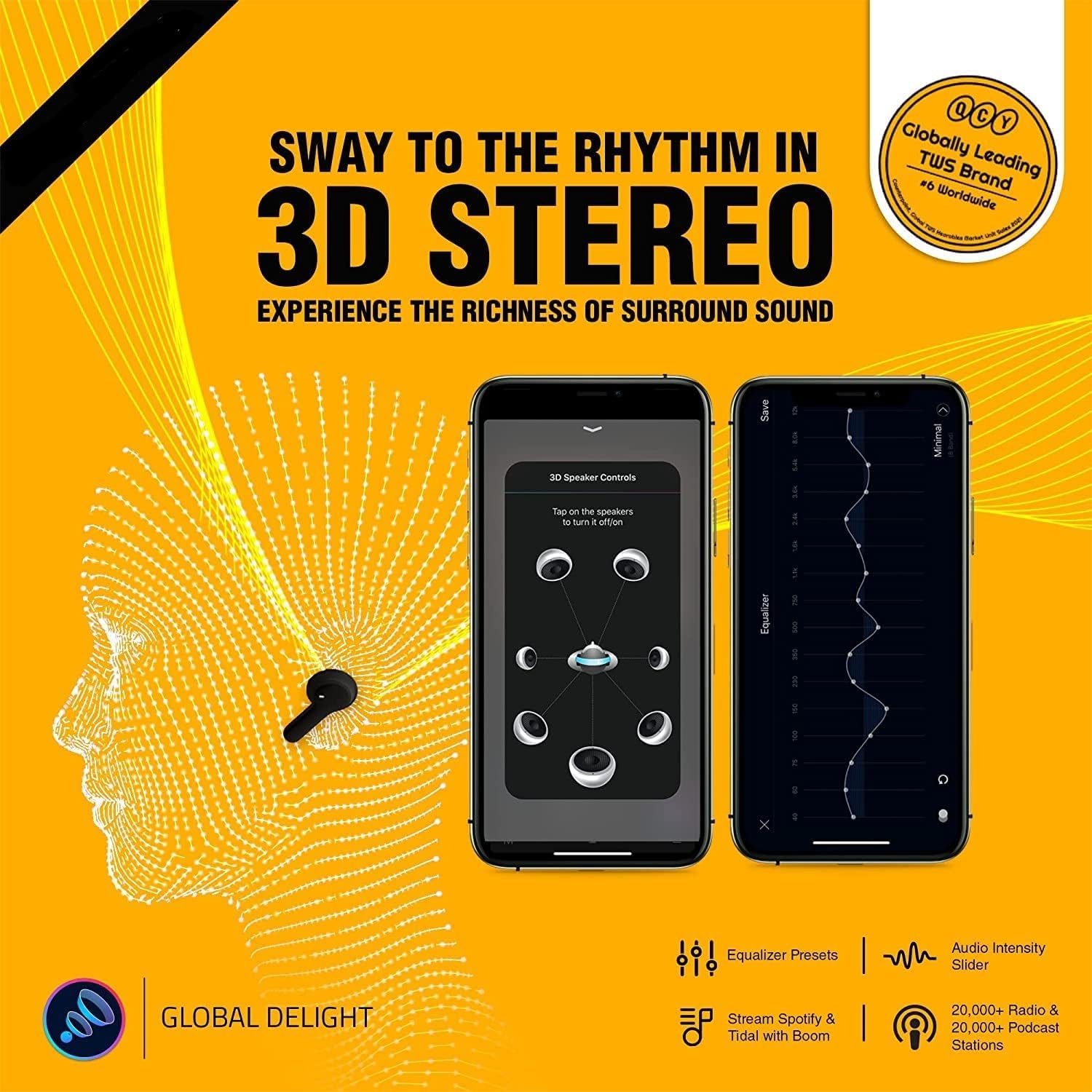 Fones QCY T13 com som estéreo 3D, equalizador personalizável e streaming integrado