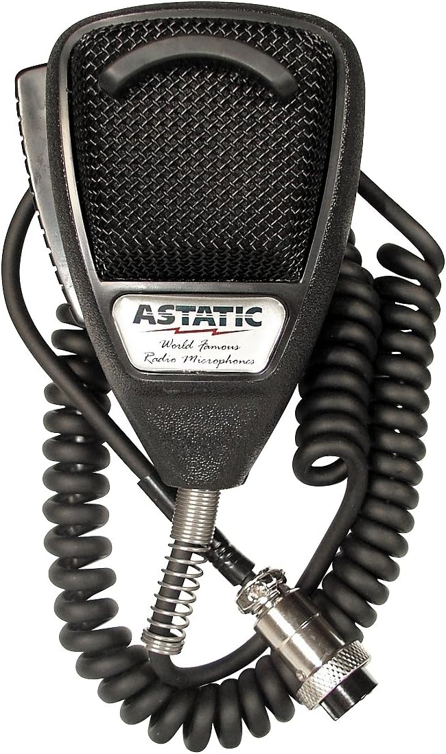 Microfone dinâmico Astatic 302-636LB1 CB preto com cabo espiral e conector metálico
