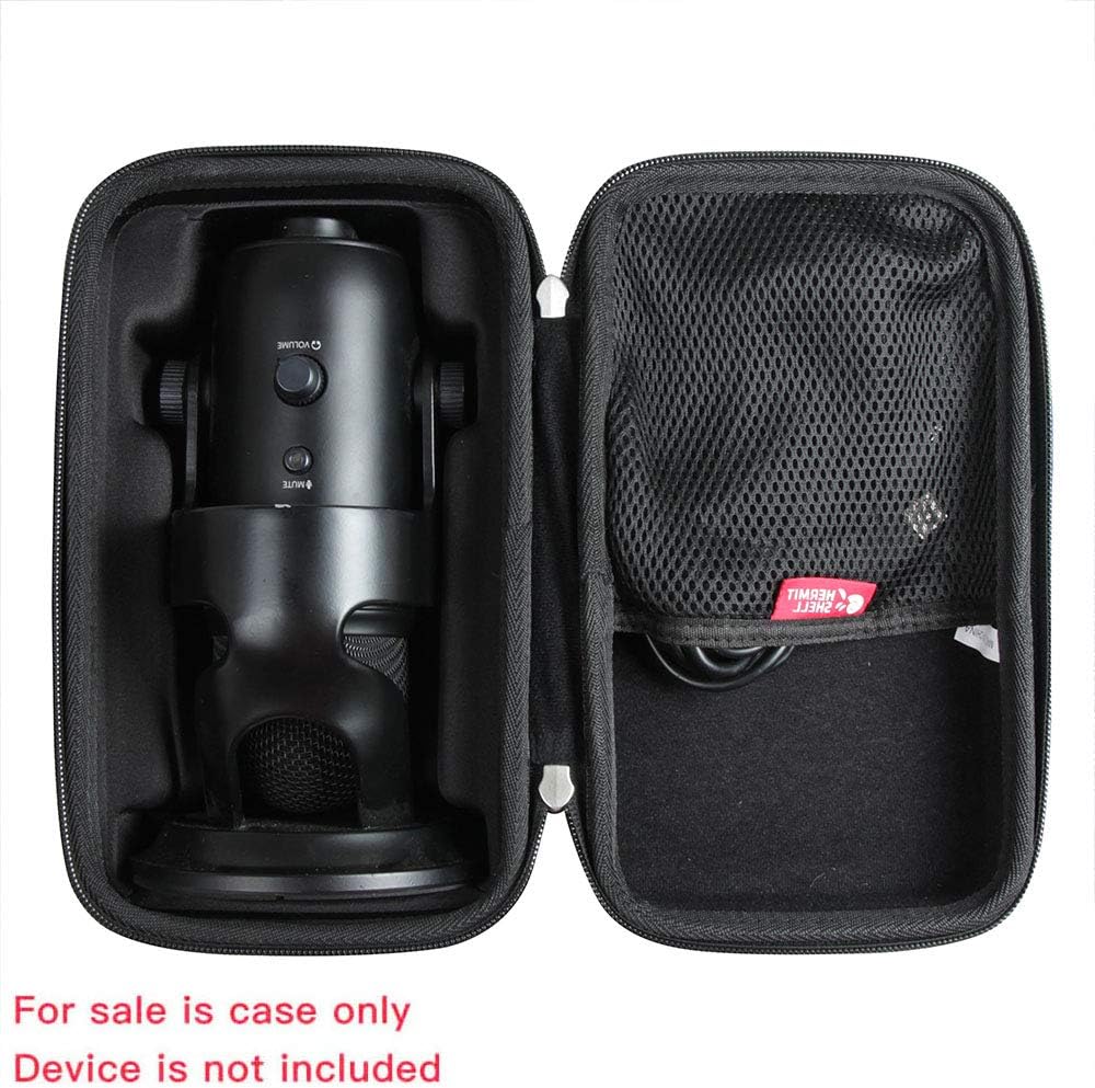 Capa de viagem Hermitshell preta resistente para microfone Blue Yeti USB com compartimento moldado e bolso com zíper, microfone não incluído.