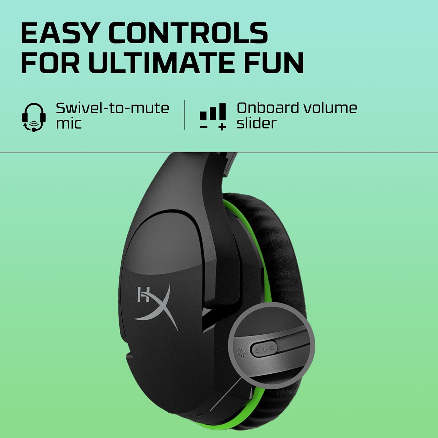 Controles fáceis com microfone giratório para silenciar e controle de volume no HyperX CloudX Stinger Core