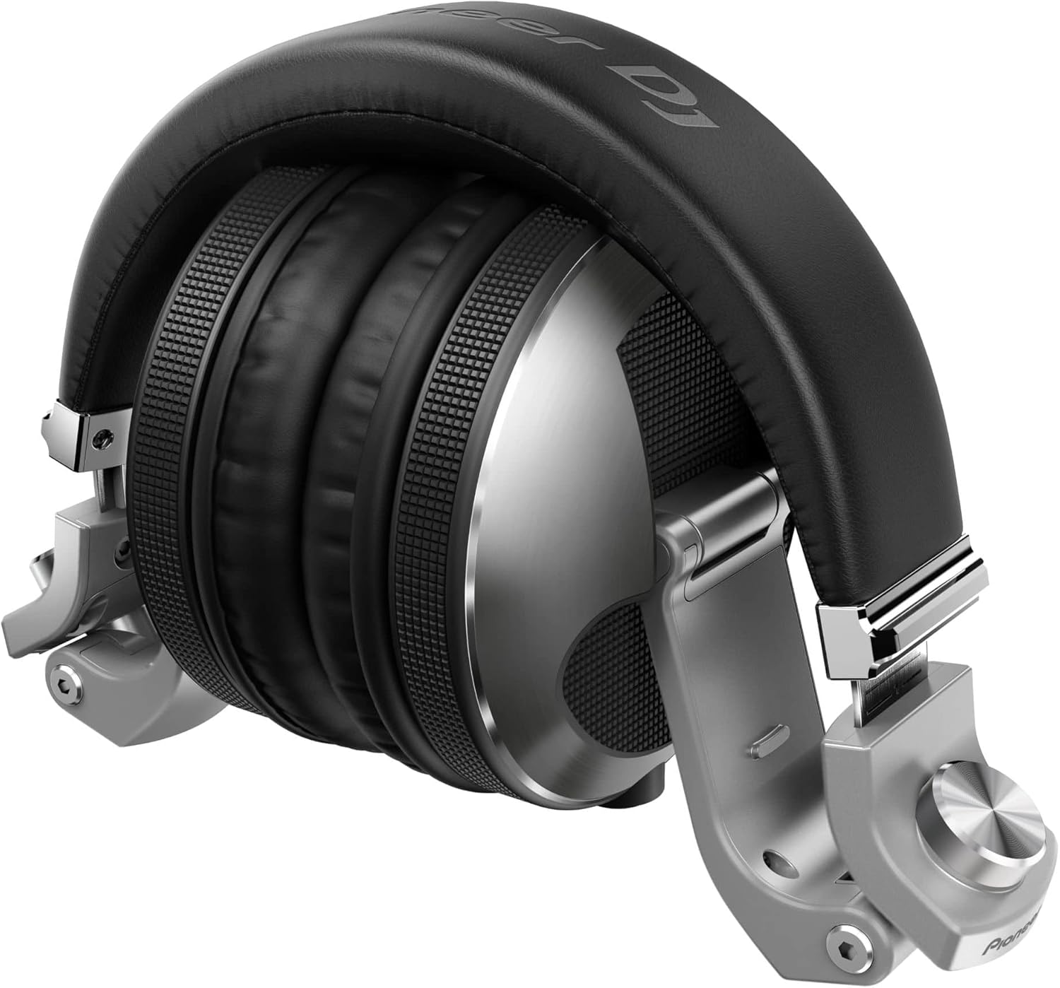 Fone Pioneer HDJ-X10 dobrado mostrando design portátil e resistente com almofadas acolchoadas pretas