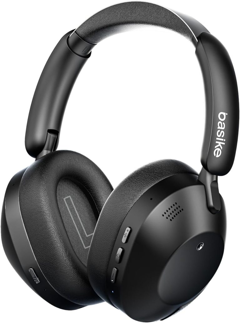 Headphone Basike Ba-FON-195 preto com cancelamento de ruído ativo híbrido e Bluetooth visto de lado