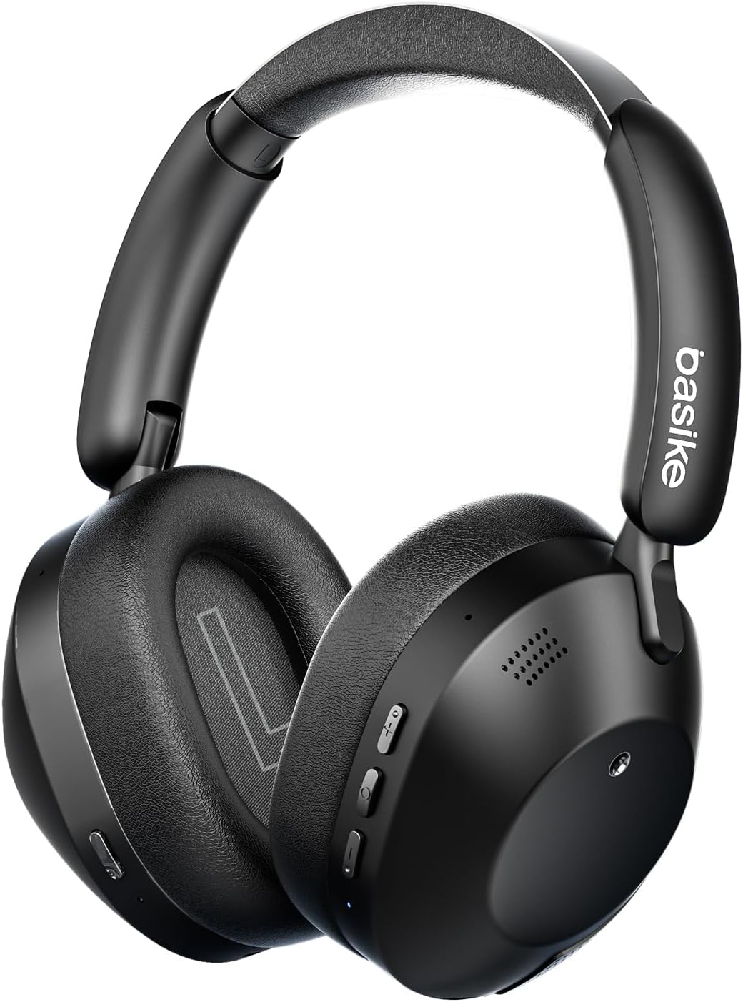 Headphone Basike Ba-FON-195 preto Bluetooth com cancelamento ativo híbrido, design confortável e controles laterais