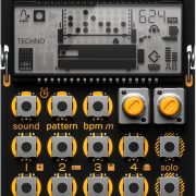 Teenage Engineering Pocket Operator PO-24 sintetizador portátil preto com detalhes amarelos e botões cinza