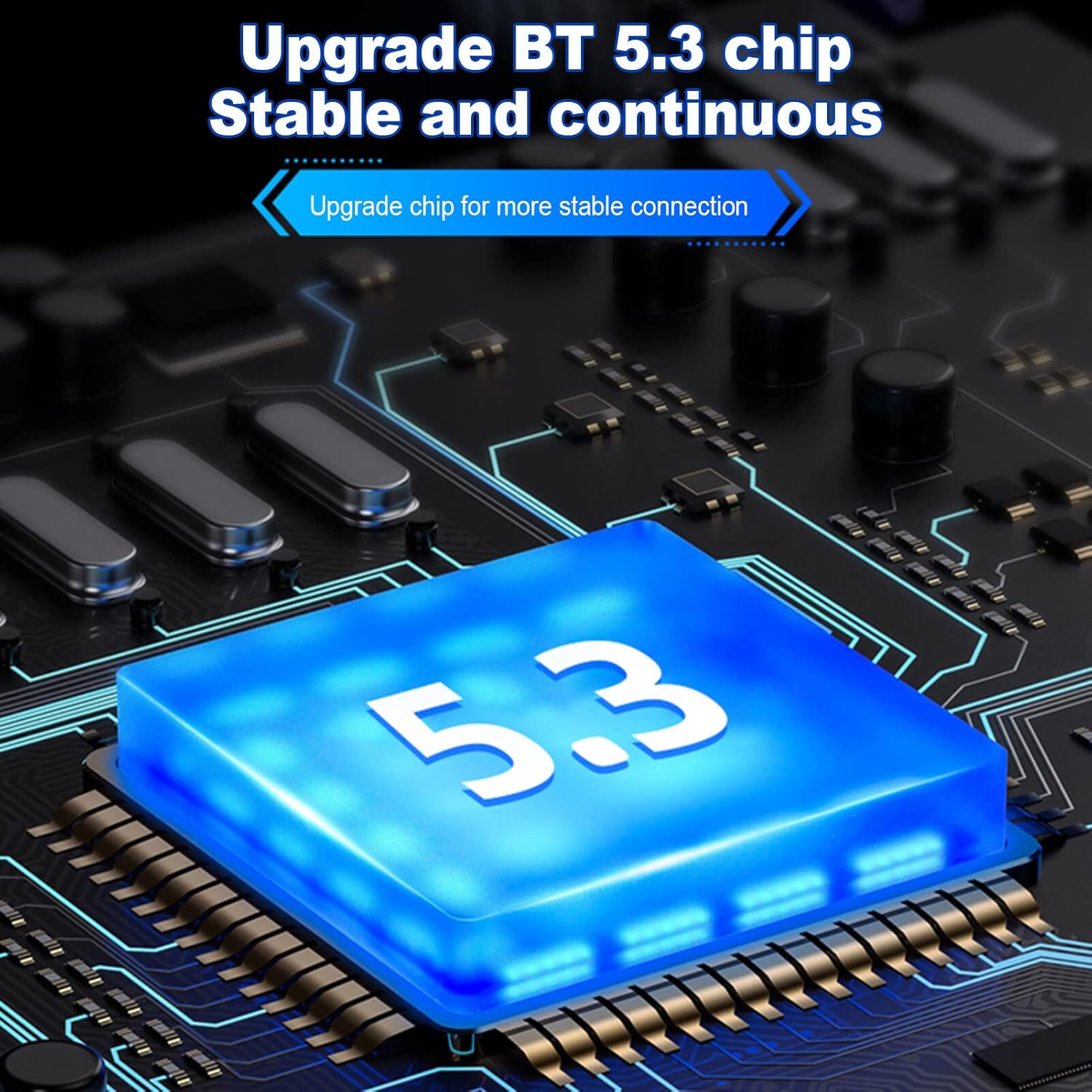 Chip Bluetooth 5.3 atualizado para conexão estável dos fones Lenovo thinkplus GM2 Pro.