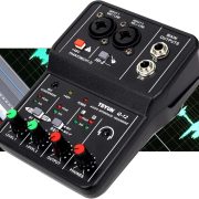 Interface de áudio Teyun Q-12 2 canais USB 2.0 com Phantom Power 48V, controles de volume e conexões profissionais