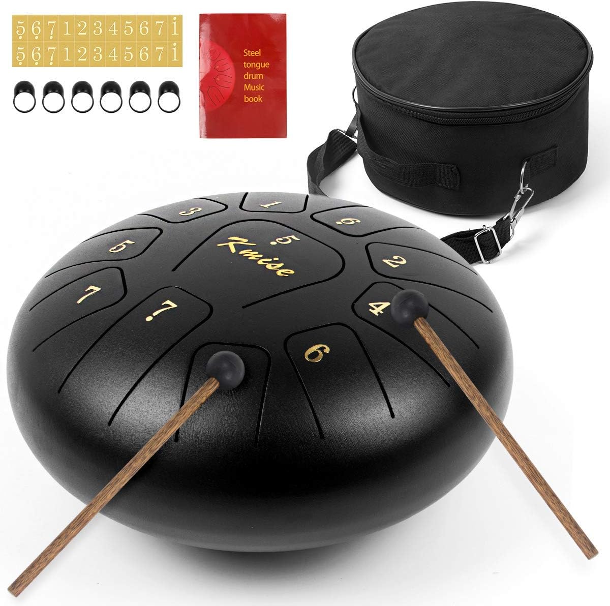Kit tambor de língua de aço Kmise MI3035 com proteção para dedos, livro de música, baquetas e bolsa de transporte preta