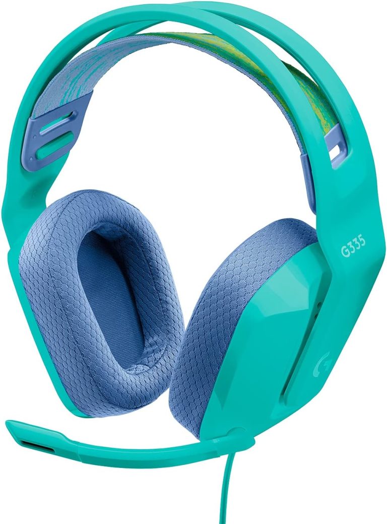 Headset gamer Logitech G335 azul turquesa com almofadas de espuma viscoelástica e microfone ajustável