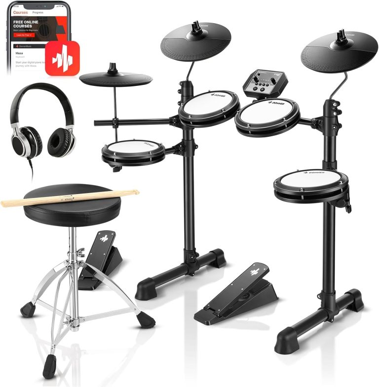 Bateria eletrônica Donner DED-80 com pedais resistentes, banco e fone de ouvido, kit completo para bateria eletrônica.