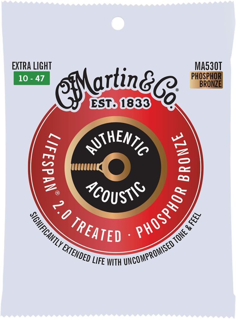 Embalagem de cordas para violão acústico Martin Authentic Acoustic Lifespan 2.0 MA530T Extra Light 10-47 Phosphor Bronze