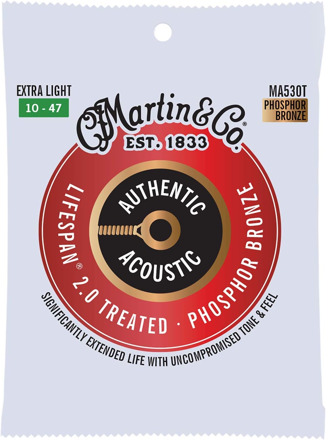 Embalagem das cordas Martin MA530T para violão acústico extra leves 10-47 bronze fósforo tratadas Lifespan 2.0