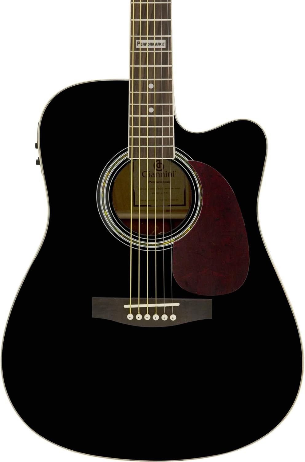 Detalhe frontal violão Giannini GF1D preto eletroacústico com cutaway
