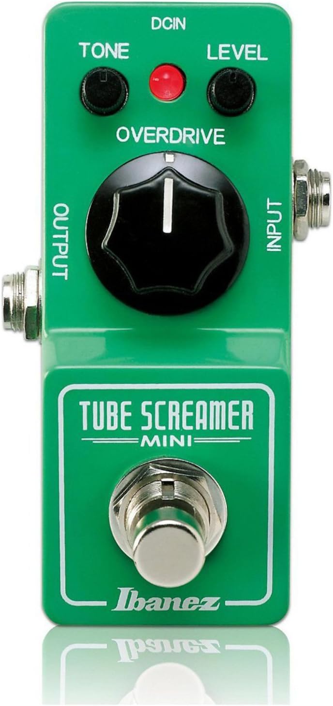 Pedal Ibanez Tube Screamer Mini verde para guitarra com controles de Tone, Level e Overdrive