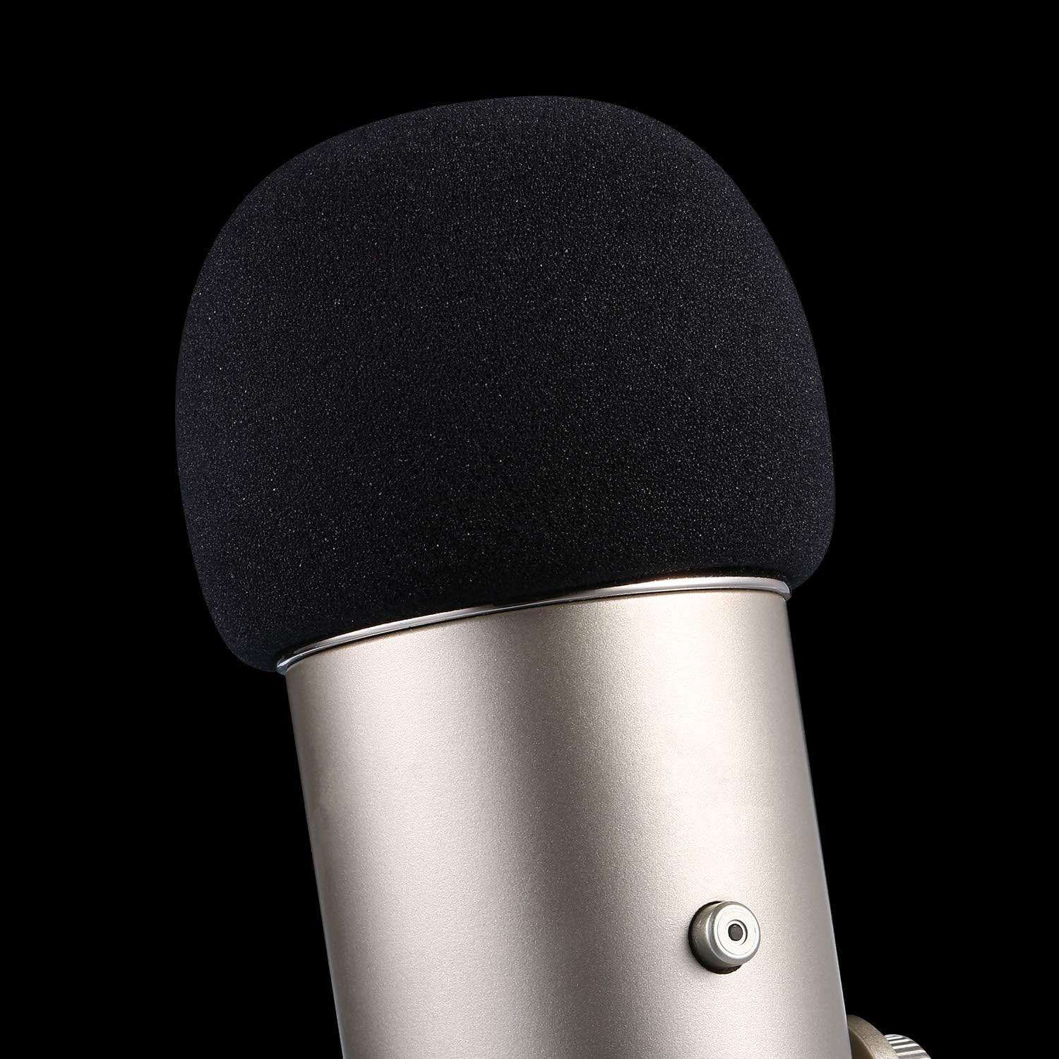 Vista frontal capa de espuma preta para microfone Blue Yeti com alta densidade